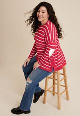 Plus Size Striped Heart Elbow Patch Mixer Tee, REBEL RED COMBO, small