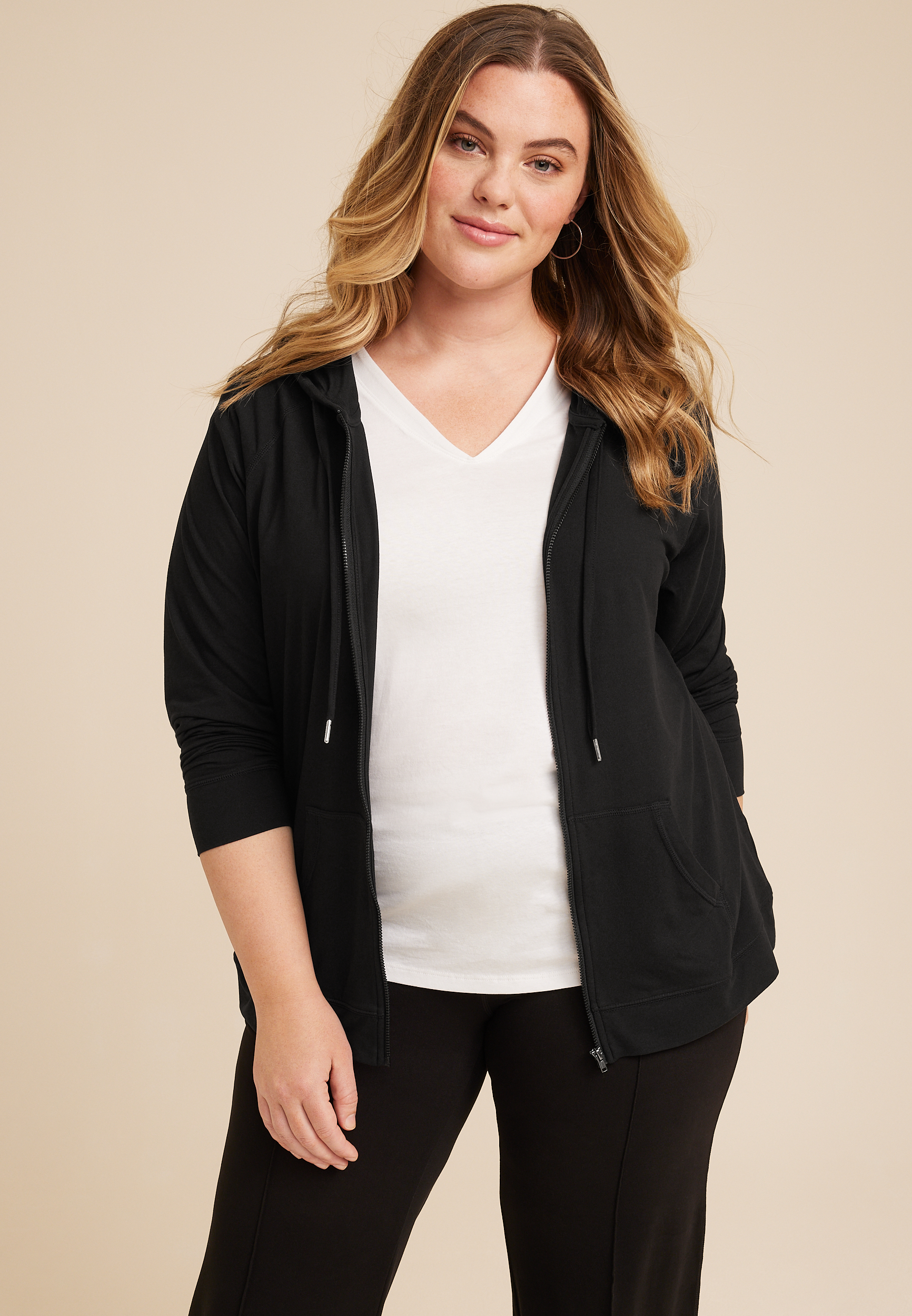 Full-Zip T-Shirt Hoodie, C Logo (Plus Size)