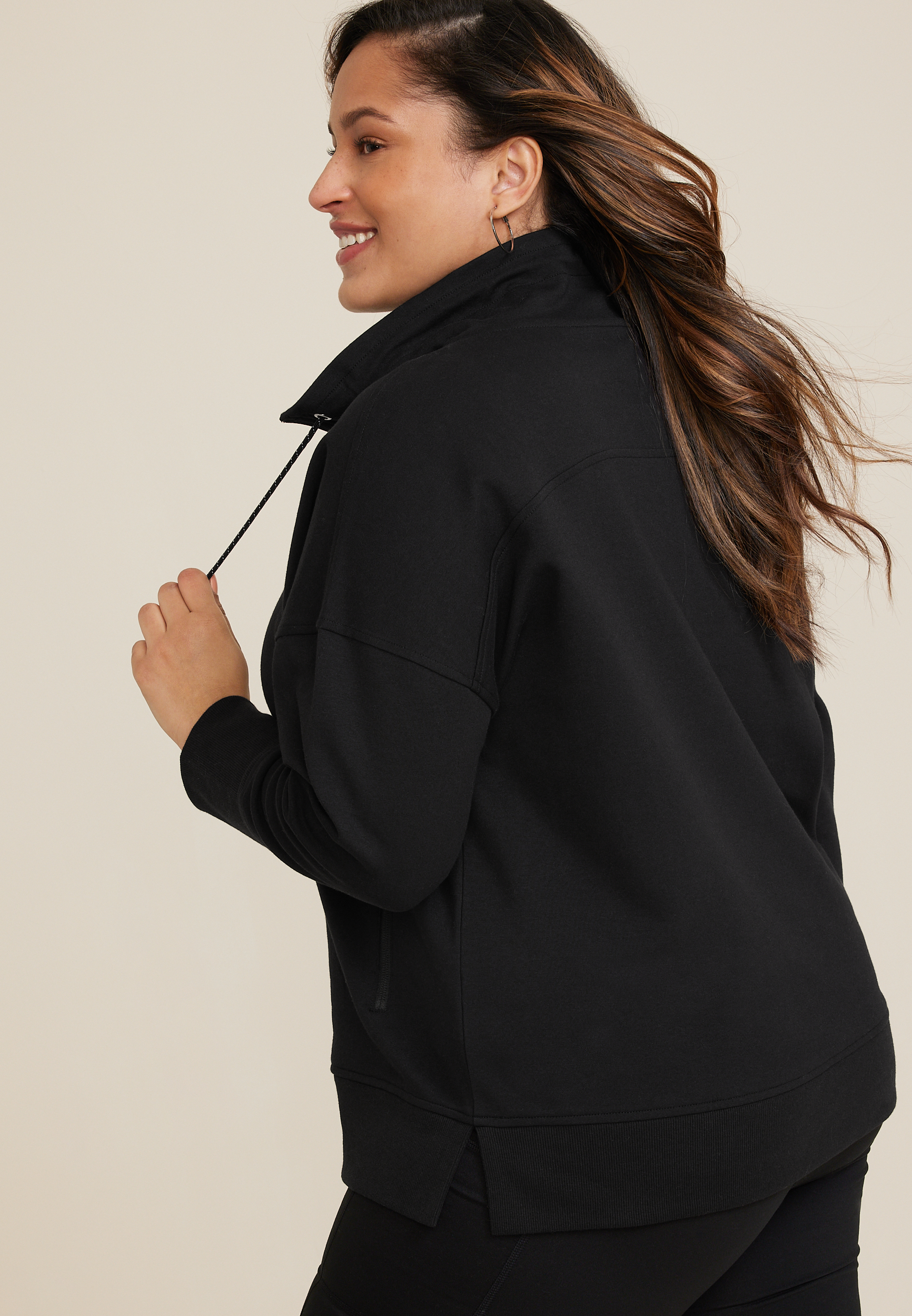 Plus Size Quarter Zip Sweatshirt, BLACK, large
