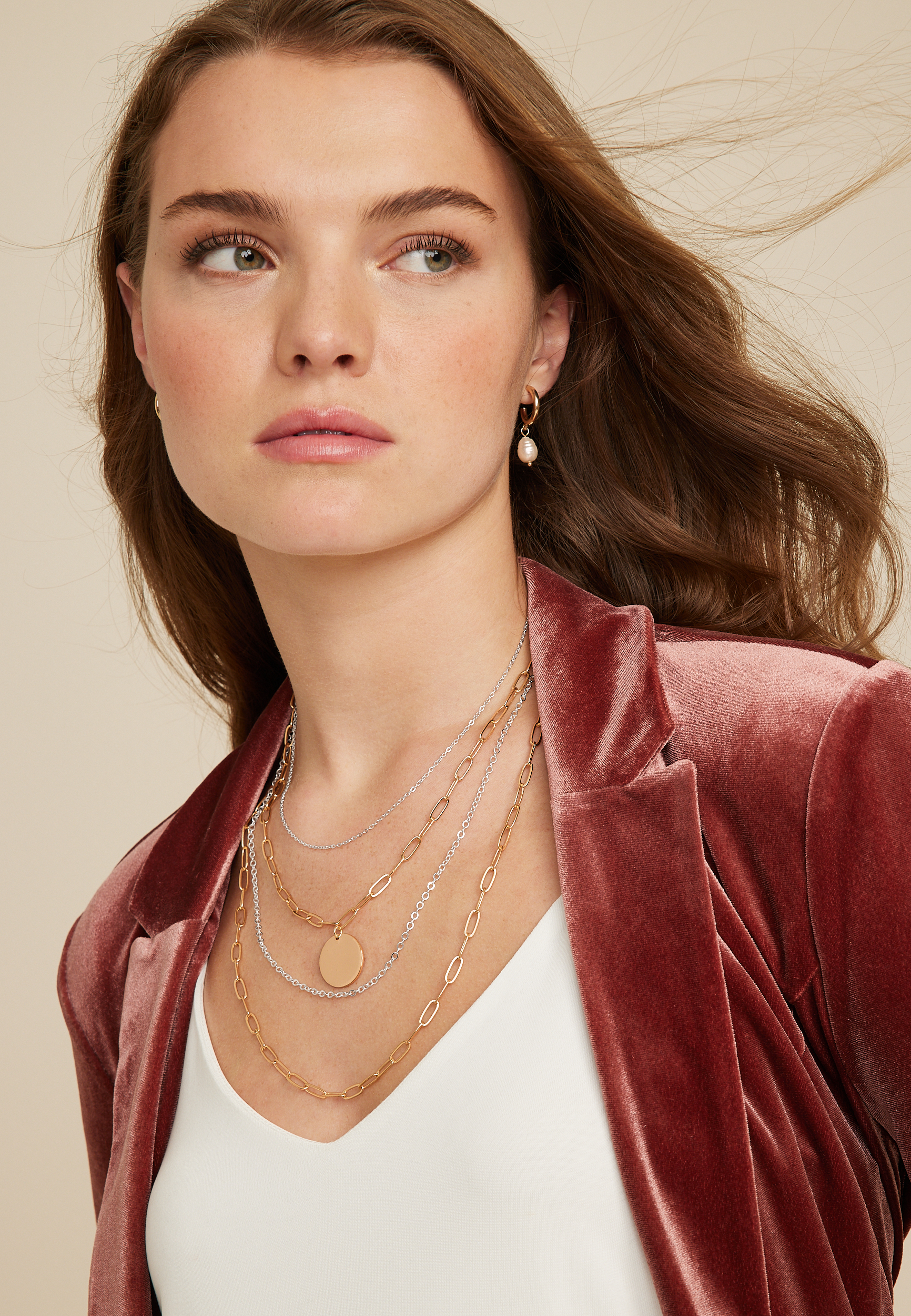 Mix Metal Layered Necklace, MIXED METAL, large