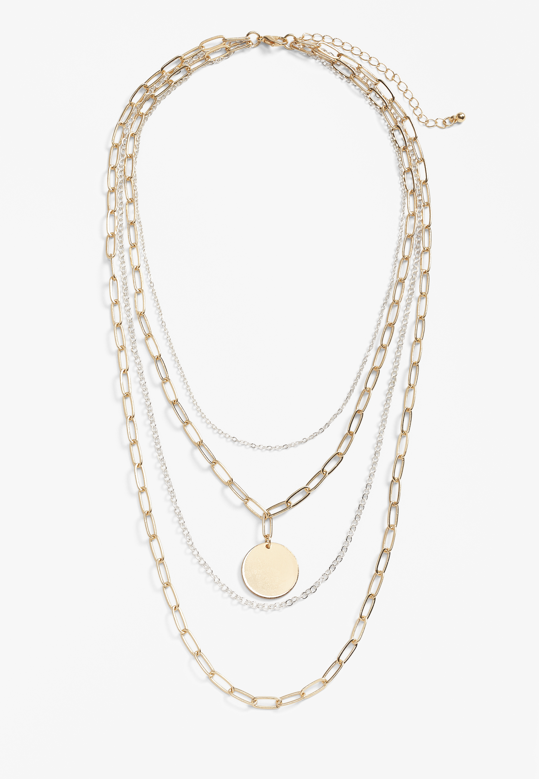Mix Metal Layered Necklace, MIXED METAL, large