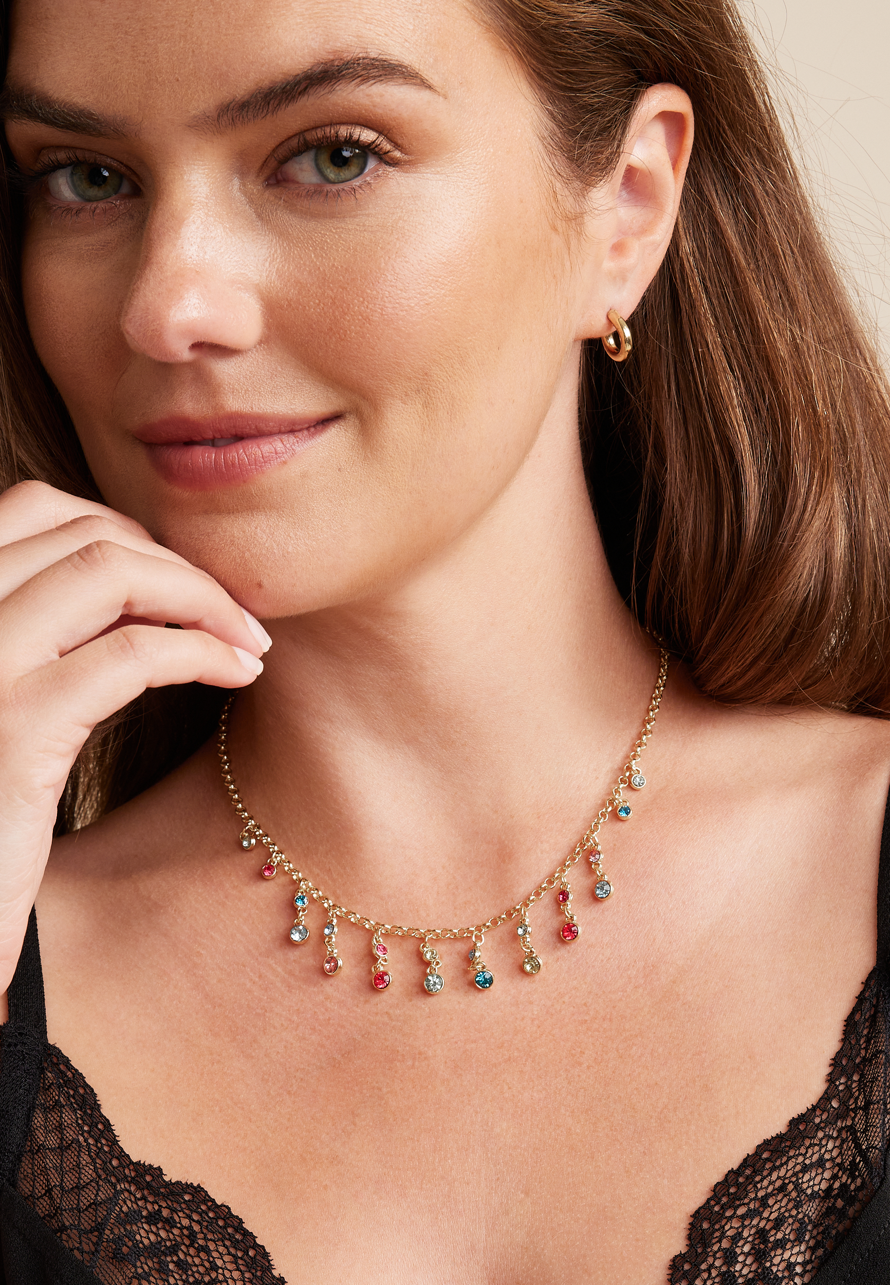 Multicolor Rhinestone Drop Necklace, C605, large