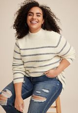 Plus Size Micro Striped Mock Neck Sweater, C3986, small