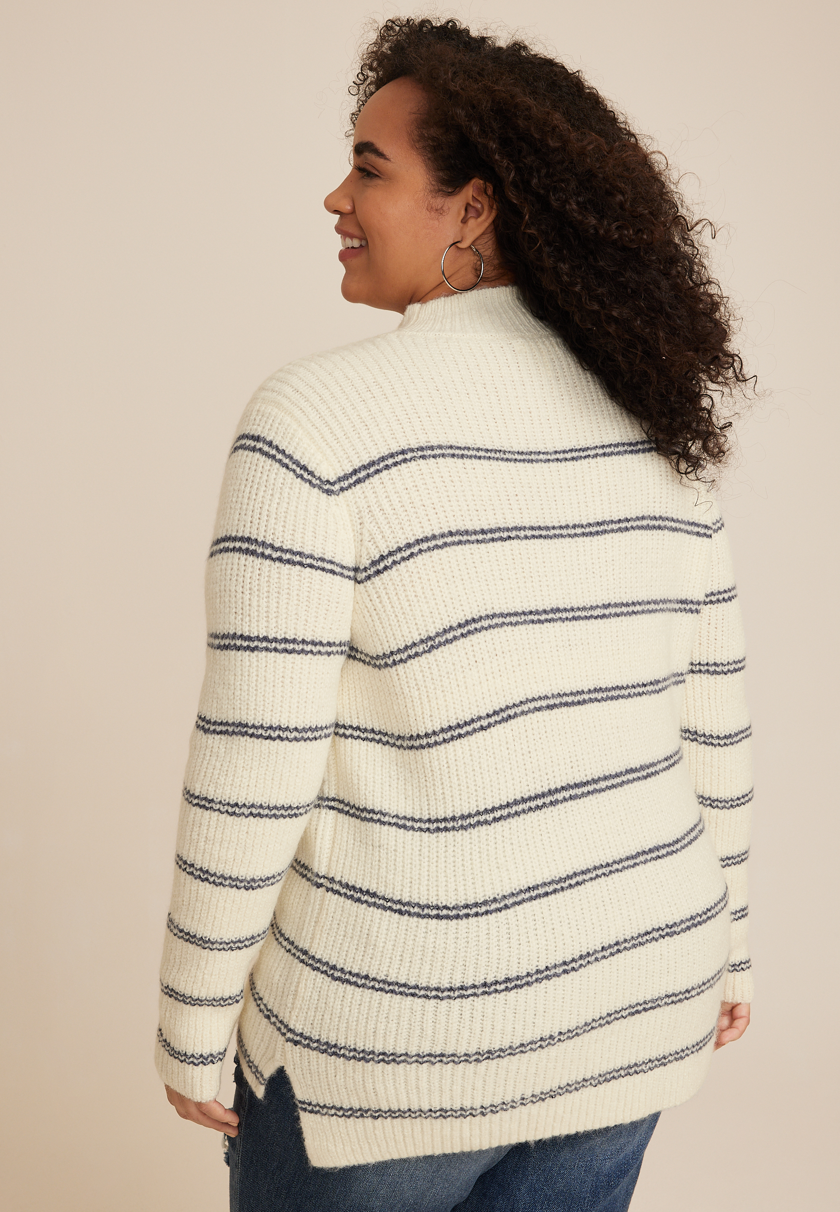 Plus Size Micro Striped Mock Neck Sweater, C3986, large