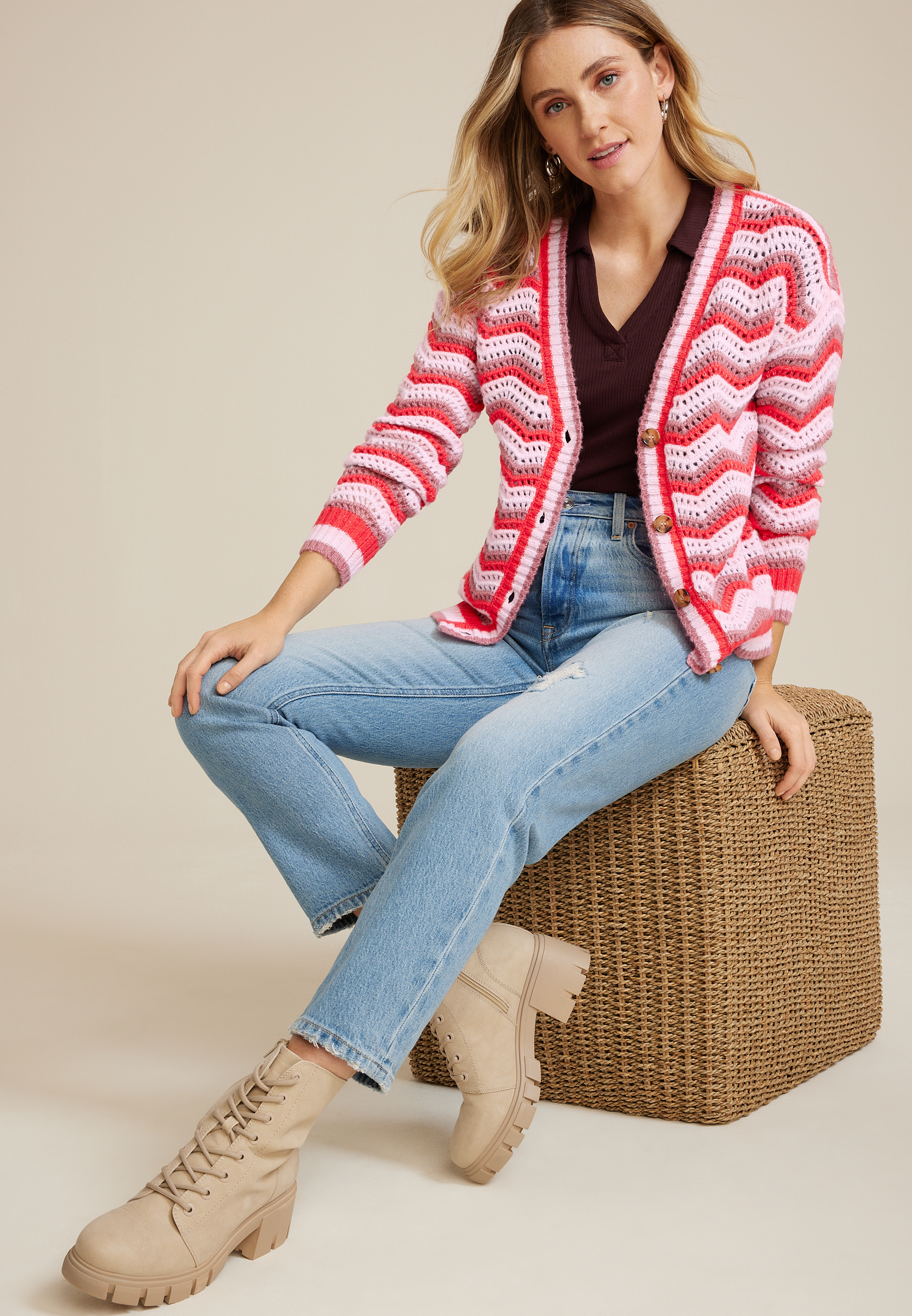Chevron Button Down Cardigan, C6982, large