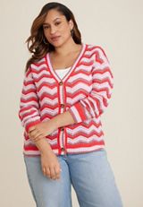 Plus Size Chevron Button Down Cardigan, C6982, small