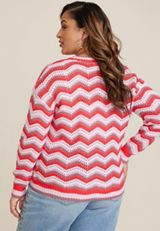 Plus Size Chevron Button Down Cardigan, C6982, small