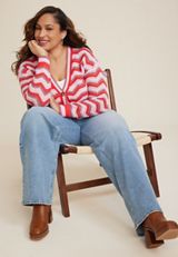 Plus Size Chevron Button Down Cardigan, C6982, small