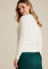 Floral Eyelash Crew Neck Sweater, ECRU COMBO, small