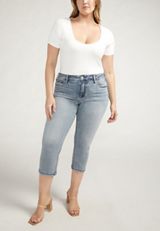 Plus Size Silver Jeans Co.&reg; Suki Curvy Mid Rise Cuffed Hem Cropped Jean, LIGHT SANDBLAST, small
