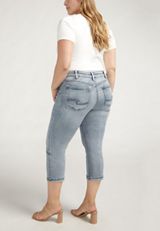 Plus Size Silver Jeans Co.&reg; Suki Curvy Mid Rise Cuffed Hem Cropped Jean, LIGHT SANDBLAST, small