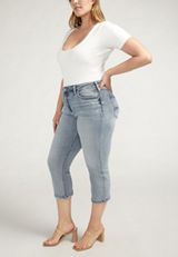 Plus Size Silver Jeans Co.&reg; Suki Curvy Mid Rise Cuffed Hem Cropped Jean, LIGHT SANDBLAST, small