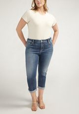 Plus Size Silver Jeans Co.&reg; Elyse Curvy Mid Rise Luxe Stretch Thick Stitch Cropped Jean, C258, small