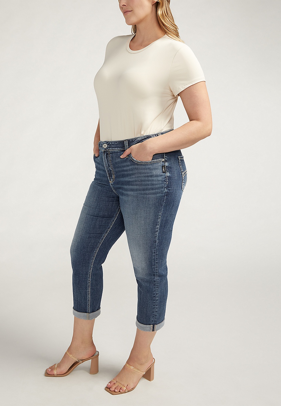 Plus Size Silver Jeans Co.® Elyse Curvy Mid Rise Luxe Stretch Thick Stitch  Cropped Jean