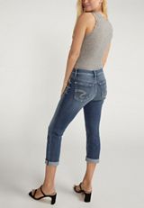 Silver Jeans Co.&reg; Elyse Curvy Mid Rise Luxe Stretch Thick Stitch Cropped Jean, DARK SANDBLAST, small