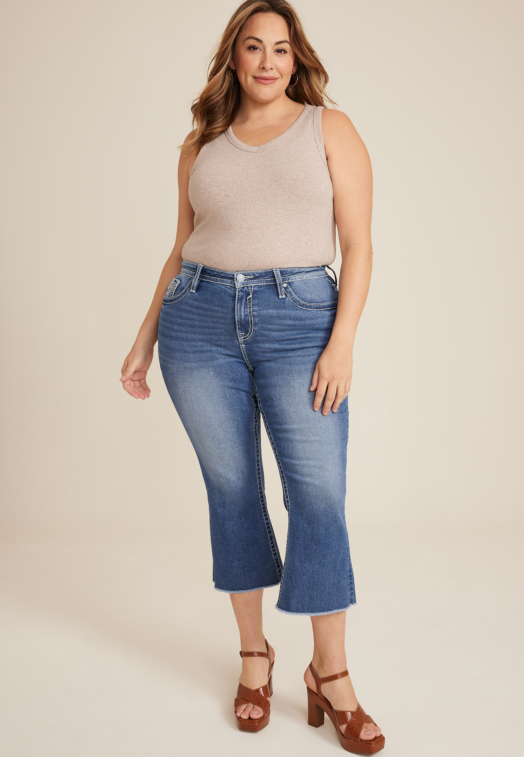 Plus Size Vigoss&reg; Heritage Mid Rise Cropped Boot Jean, MEDIUM SANDBLAST, large