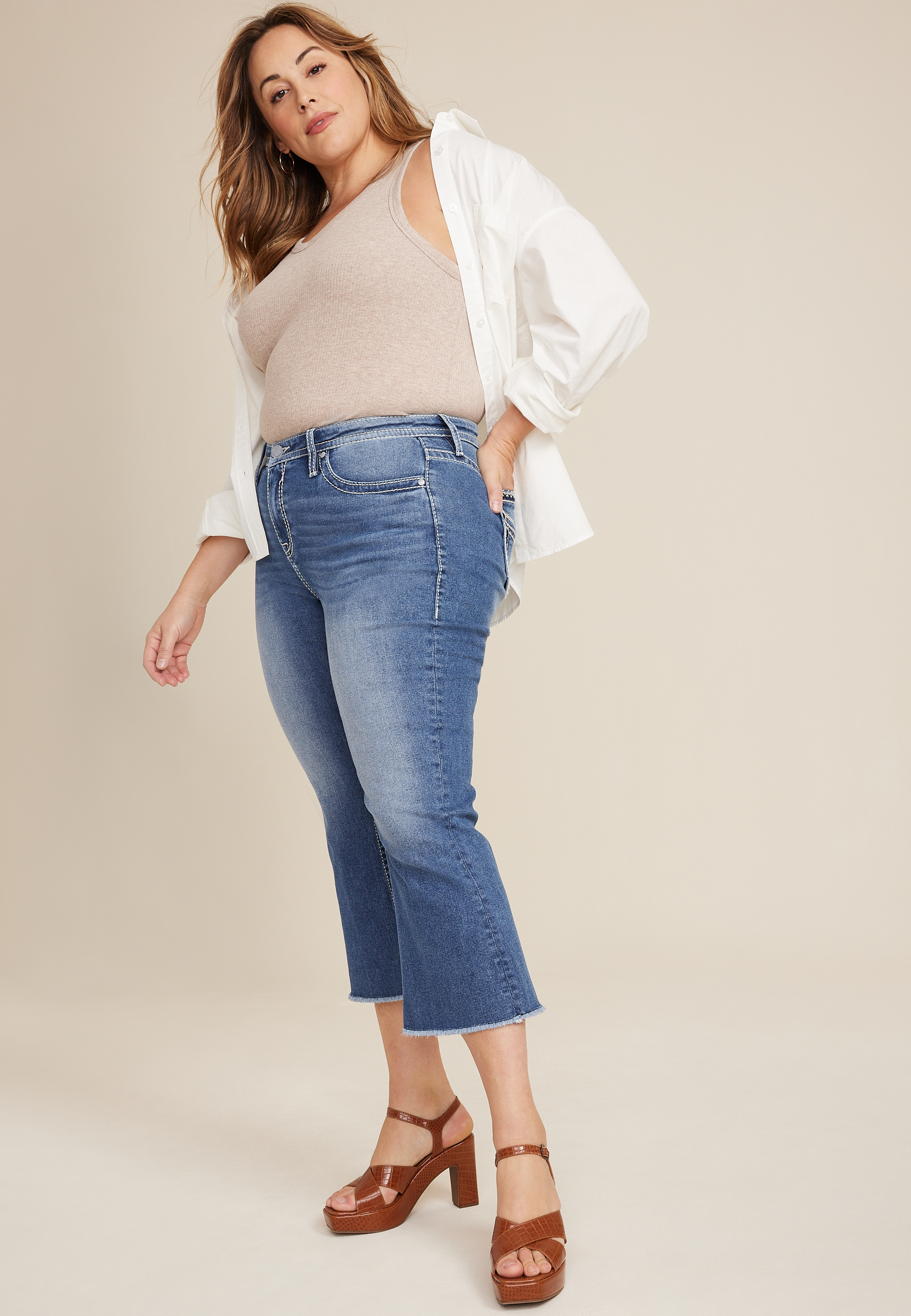 Plus Size Vigoss&reg; Heritage Mid Rise Cropped Boot Jean, MEDIUM SANDBLAST, large