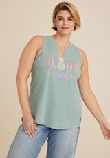 Plus Size Aloha Beaches Graphic Tank, C3566, small