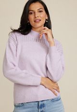 Bobble Stitch Mock Neck Sweater, C8096, small