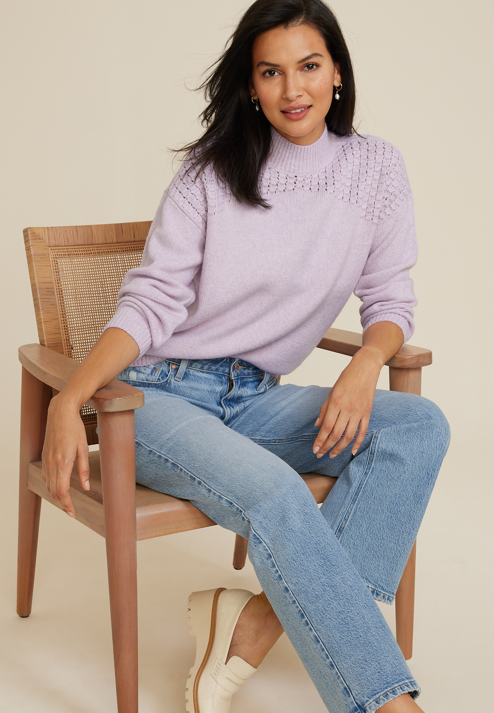 Bobble Stitch Mock Neck Sweater, C8096, large