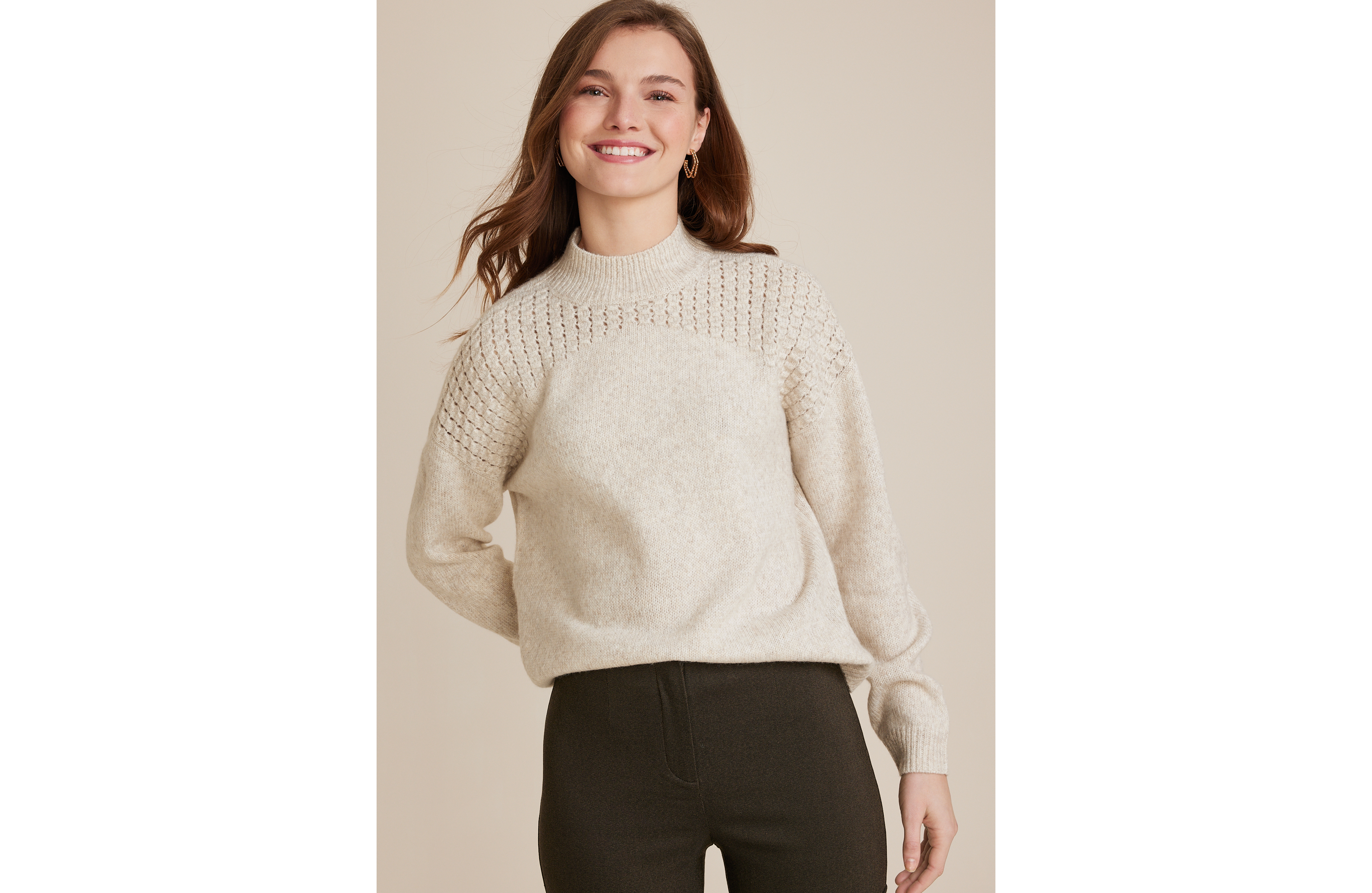 Bobble Stitch Mock Neck Sweater