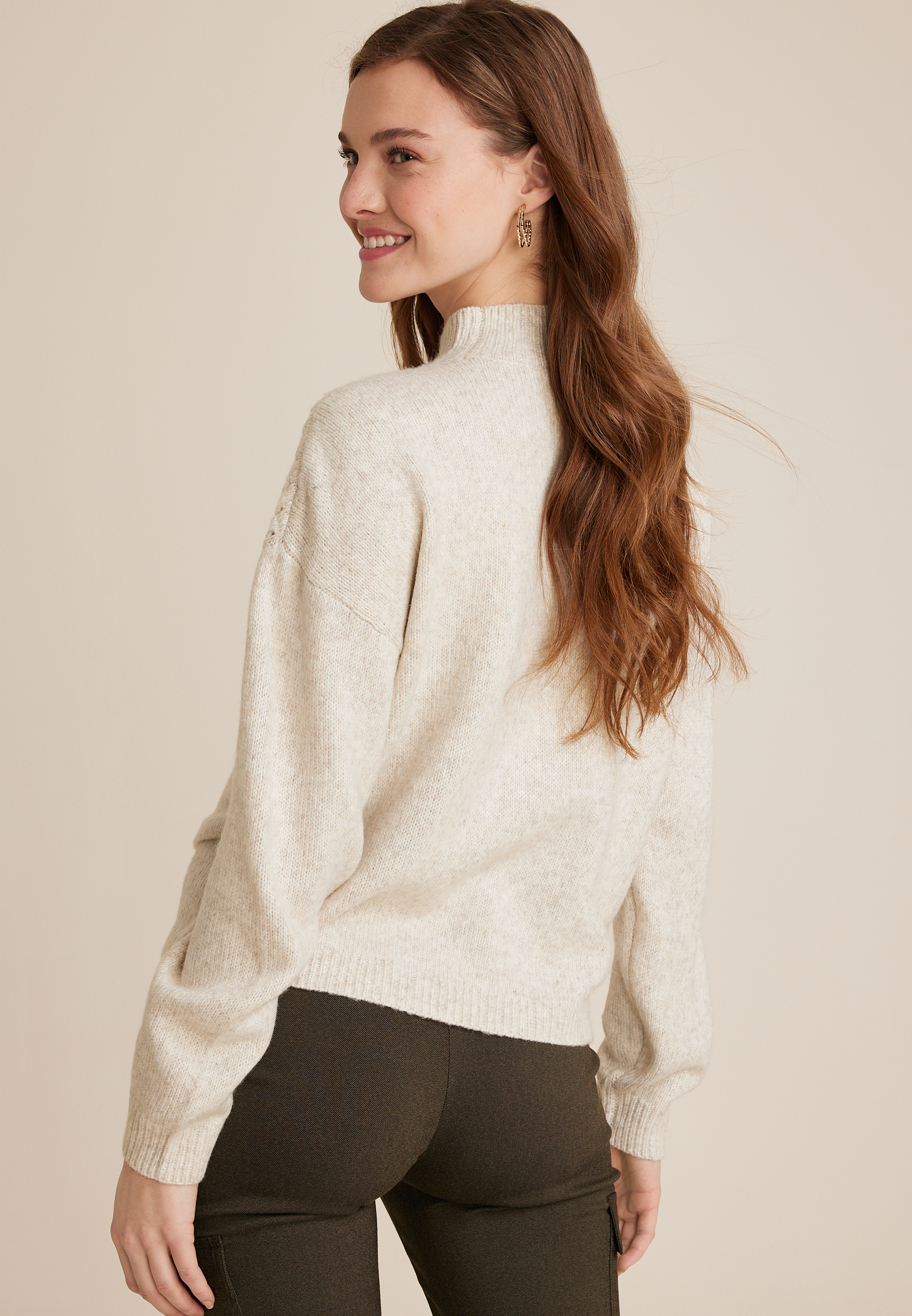 Bobble Stitch Mock Neck Sweater
