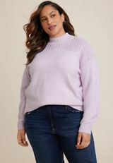 Plus Size Bobble Stitch Mock Neck Sweater, C8096, small
