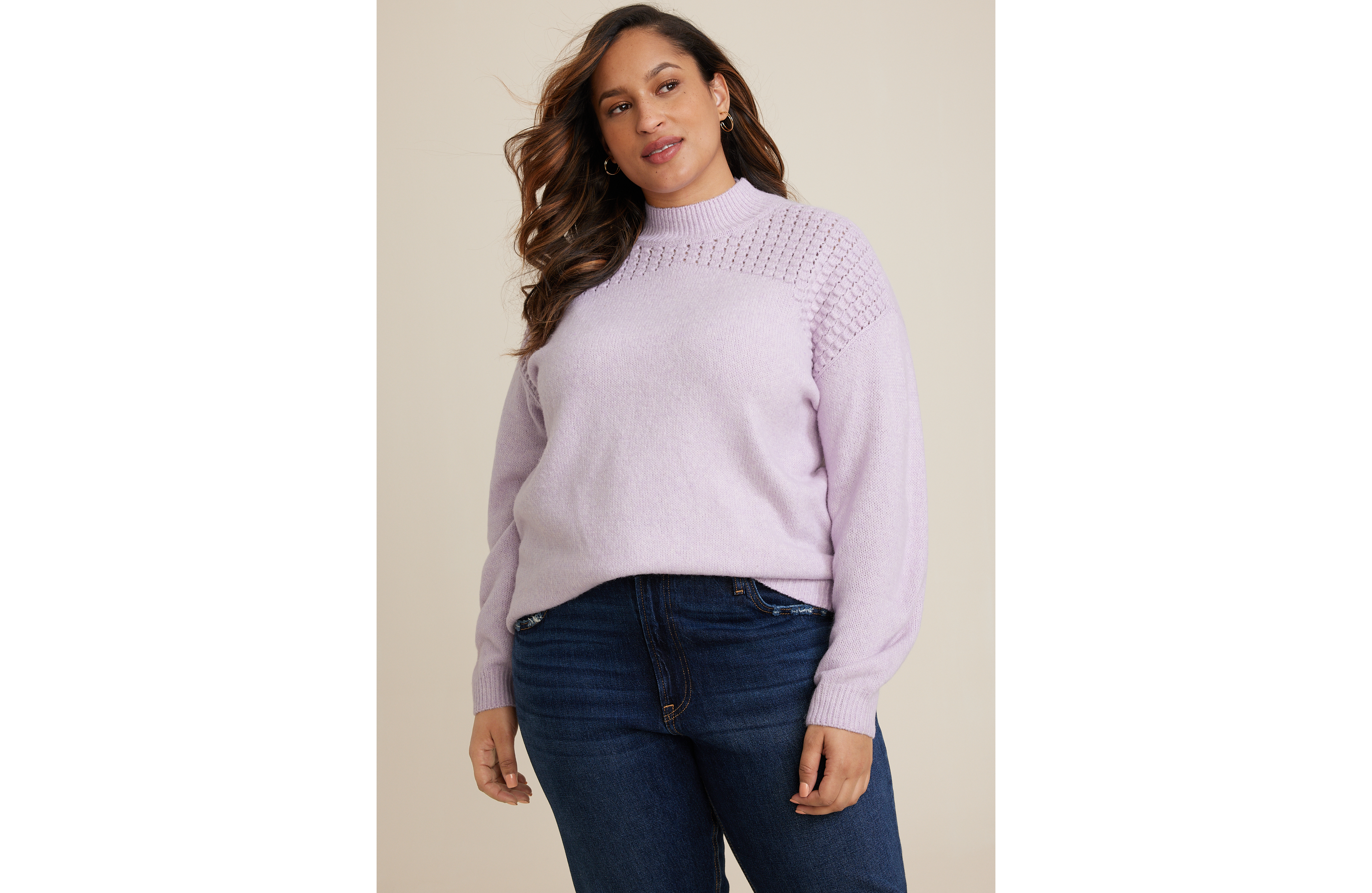 Plus Bobble Stitch Mock Neck Sweater