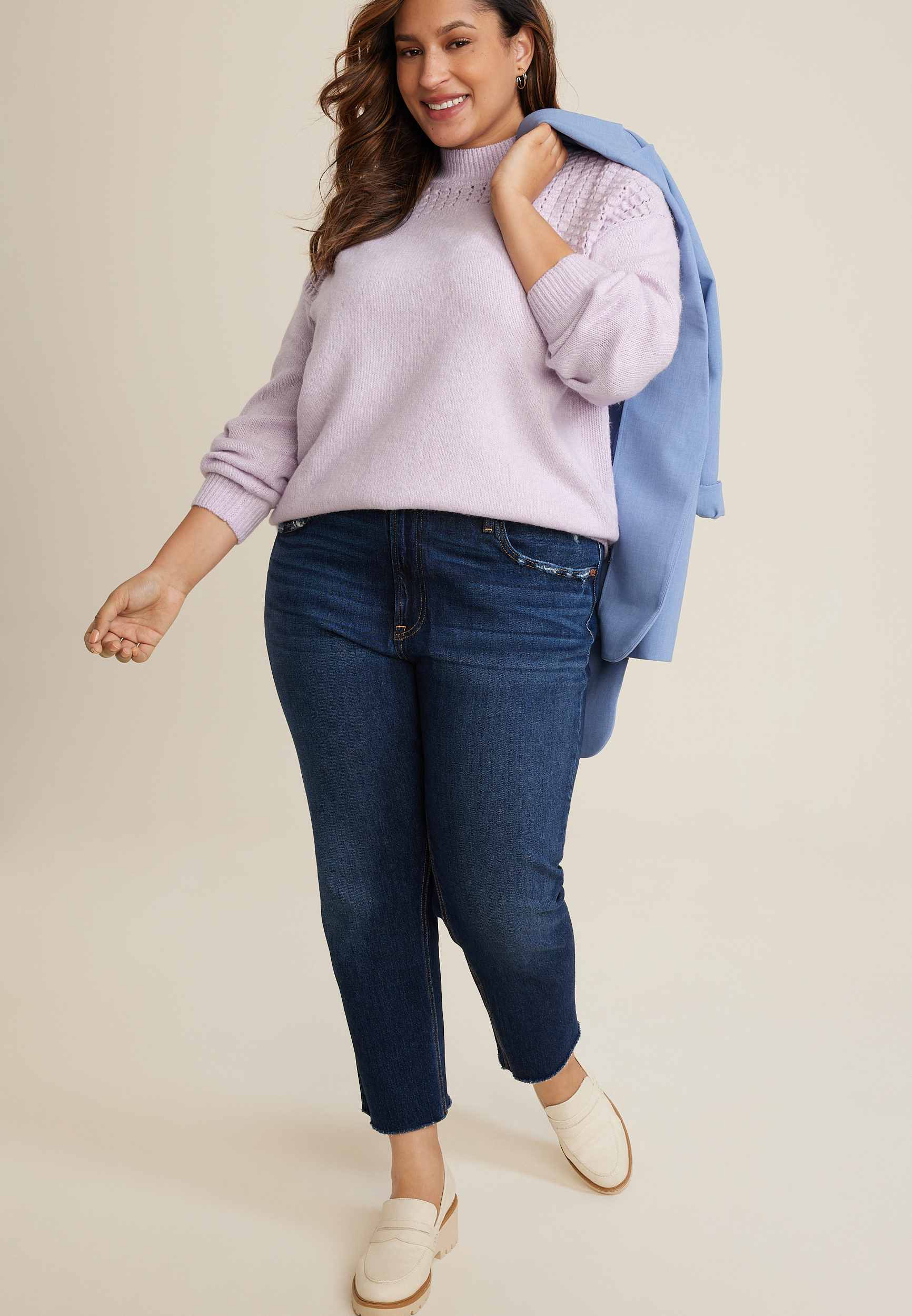 Plus Size Bobble Stitch Mock Neck Sweater, C8096, large