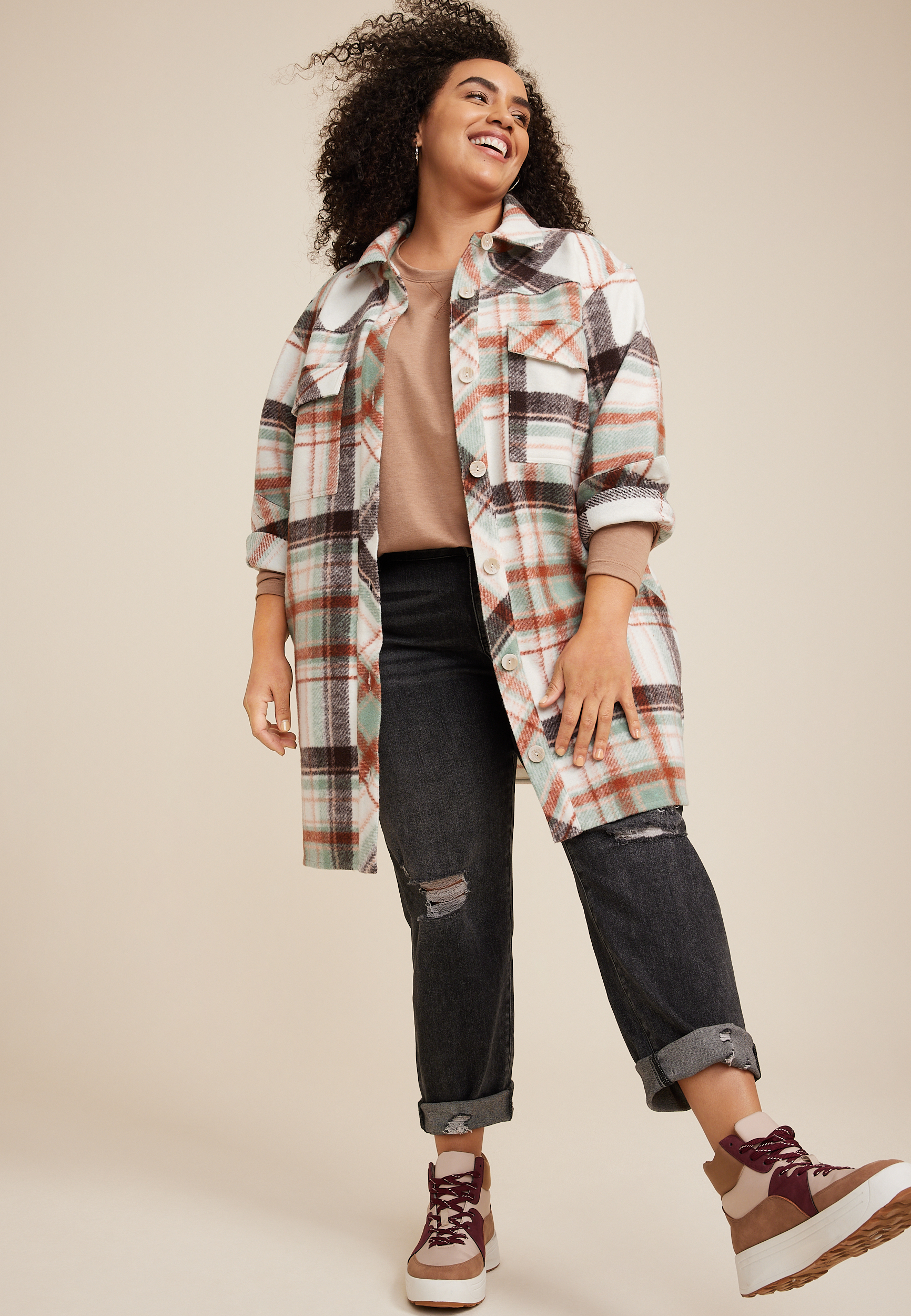 Plus Size Plaid Mixer Shacket, C3986, large