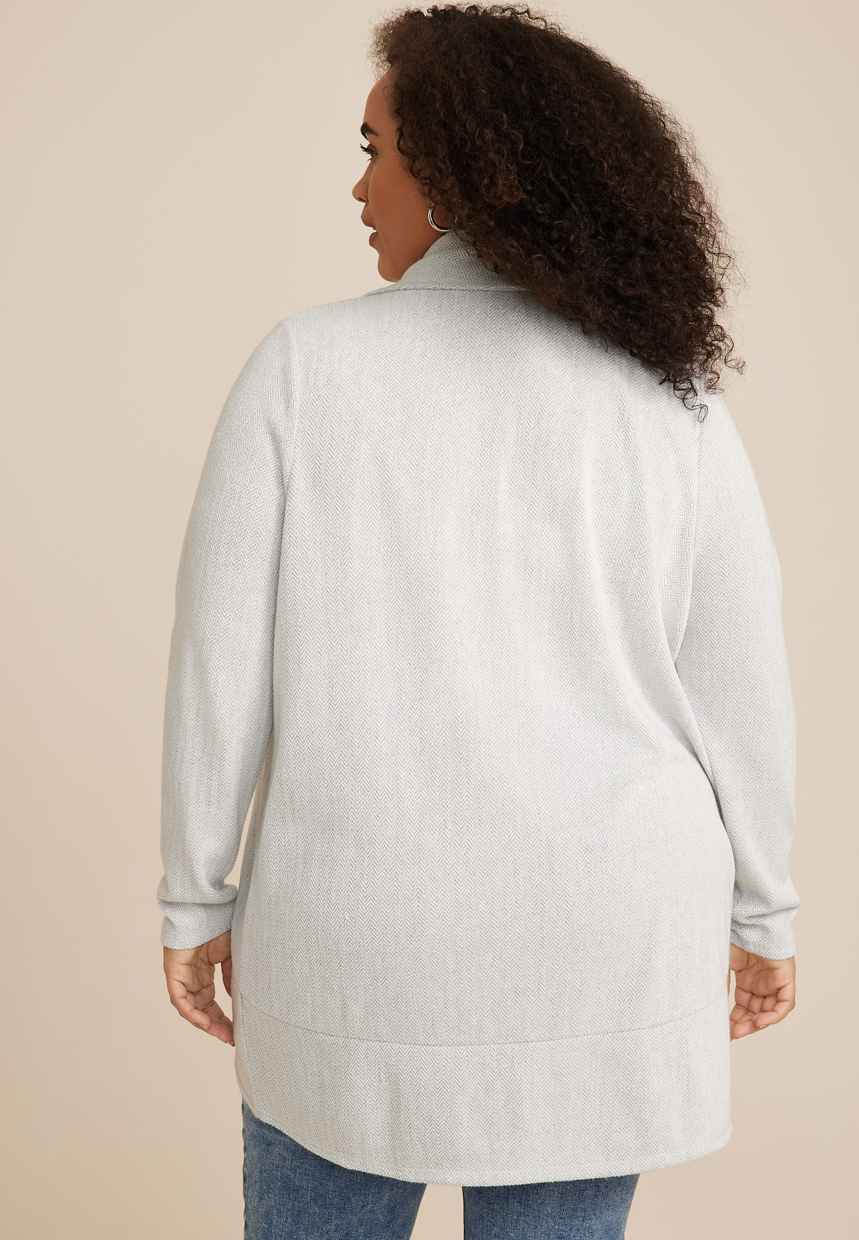 Plus Size Herringbone Shawl Collar Cardigan, C1755, large