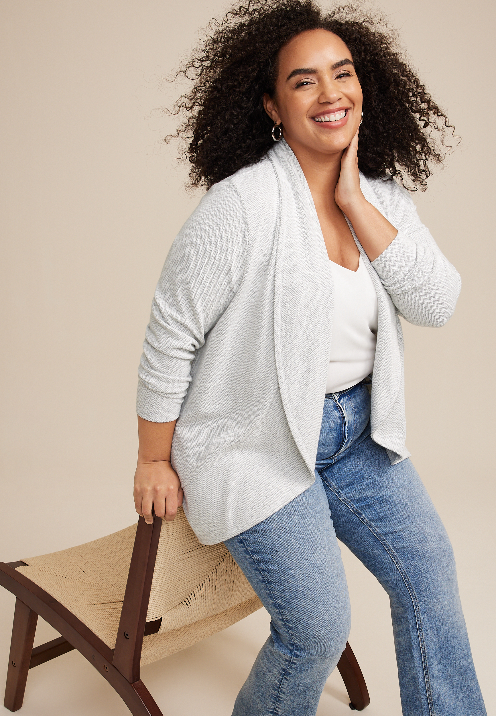 Plus Size Herringbone Shawl Collar Cardigan, C1755, large