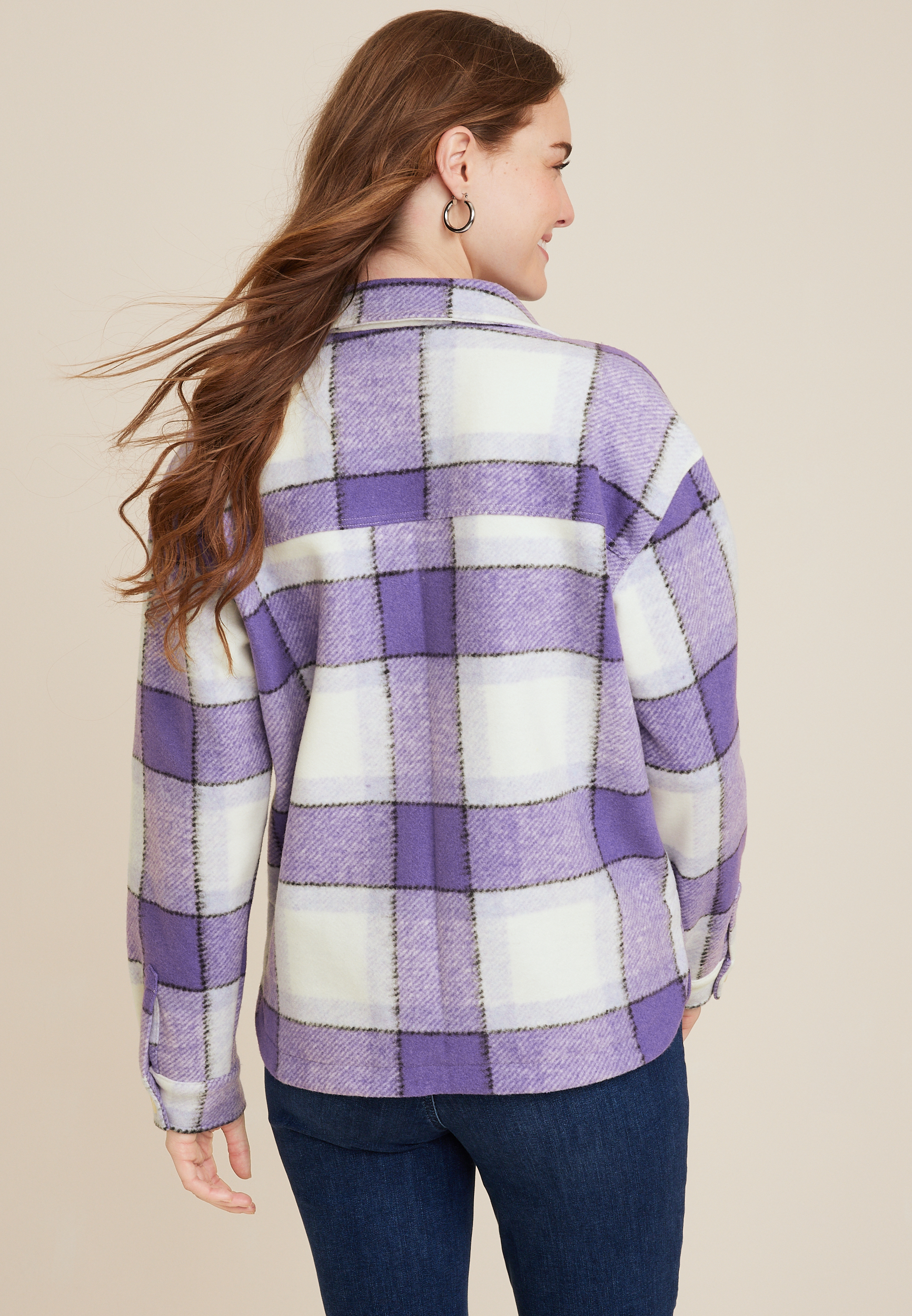 Shoreline Purple Plaid Shortie Shacketâ€‹, C9384, large