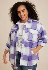 Plus Size Shoreline Purple Plaid Shortie Shacket​, C9384, small