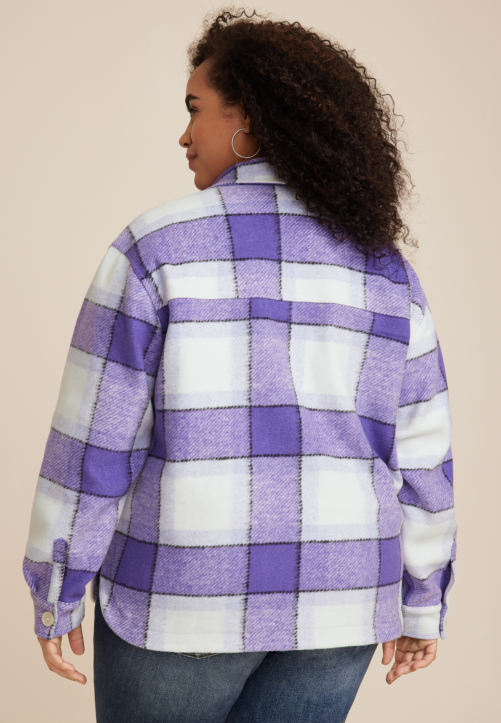 Plus Size Shoreline Purple Plaid Shortie Shacket​, C9384, large