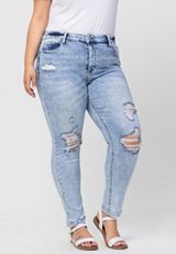 Plus Size Vervet&trade; Skinny High Rise Ripped Jean, LIGHT SANDBLAST, small