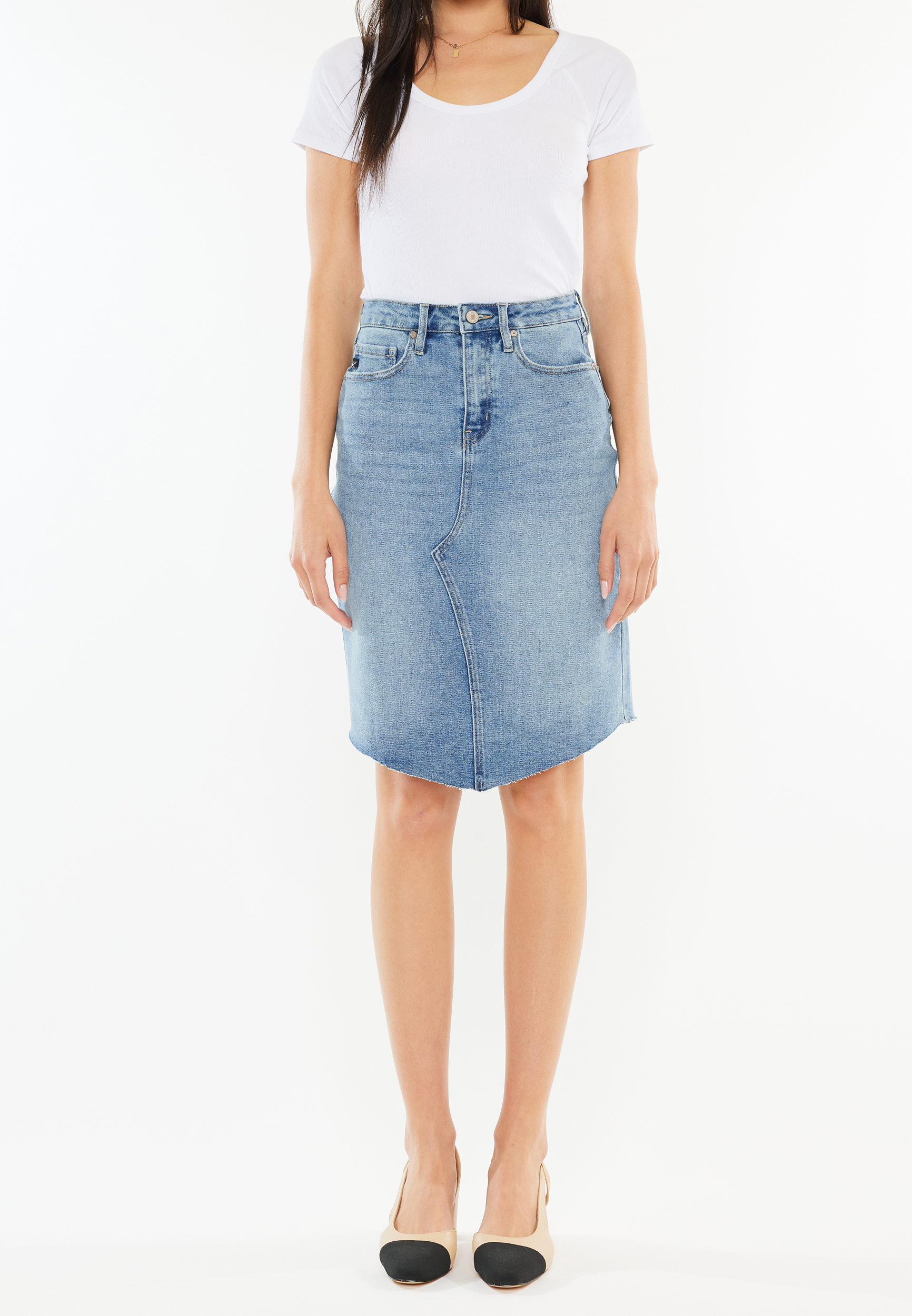 KanCan&trade; Raw Hem Midi Denim Skirt, C3337, large