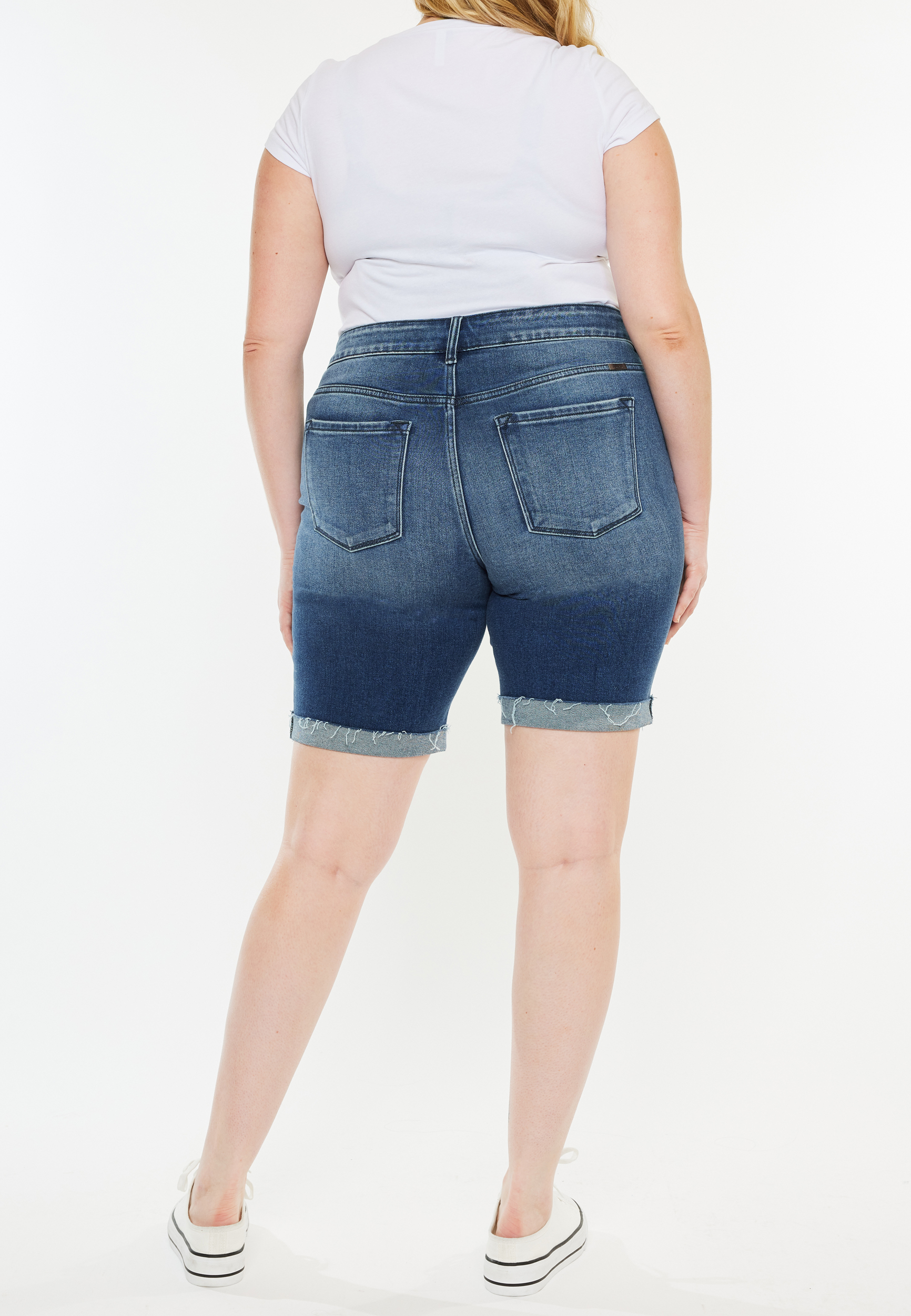 Plus Size KanCan&trade; High Rise Ripped Cuff Hem 10in Bermuda Short, DARK SANDBLAST, large