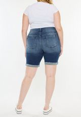 Plus Size KanCan&trade; High Rise Ripped Cuff Hem 10in Bermuda Short, DARK SANDBLAST, small