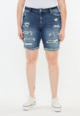 Plus Size KanCan&trade; High Rise Ripped Cuff Hem 10in Bermuda Short, DARK SANDBLAST, small