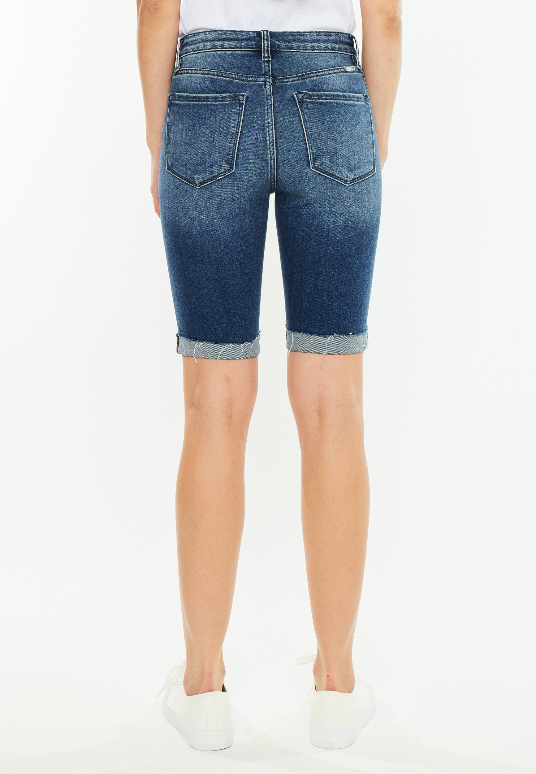 KanCan&trade; High Rise Dark Wash Ripped Cuff Hem 10in Bermuda Jean Short, C258, large