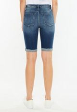 KanCan&trade; High Rise Dark Wash Ripped Cuff Hem 10in Bermuda Jean Short, C258, small