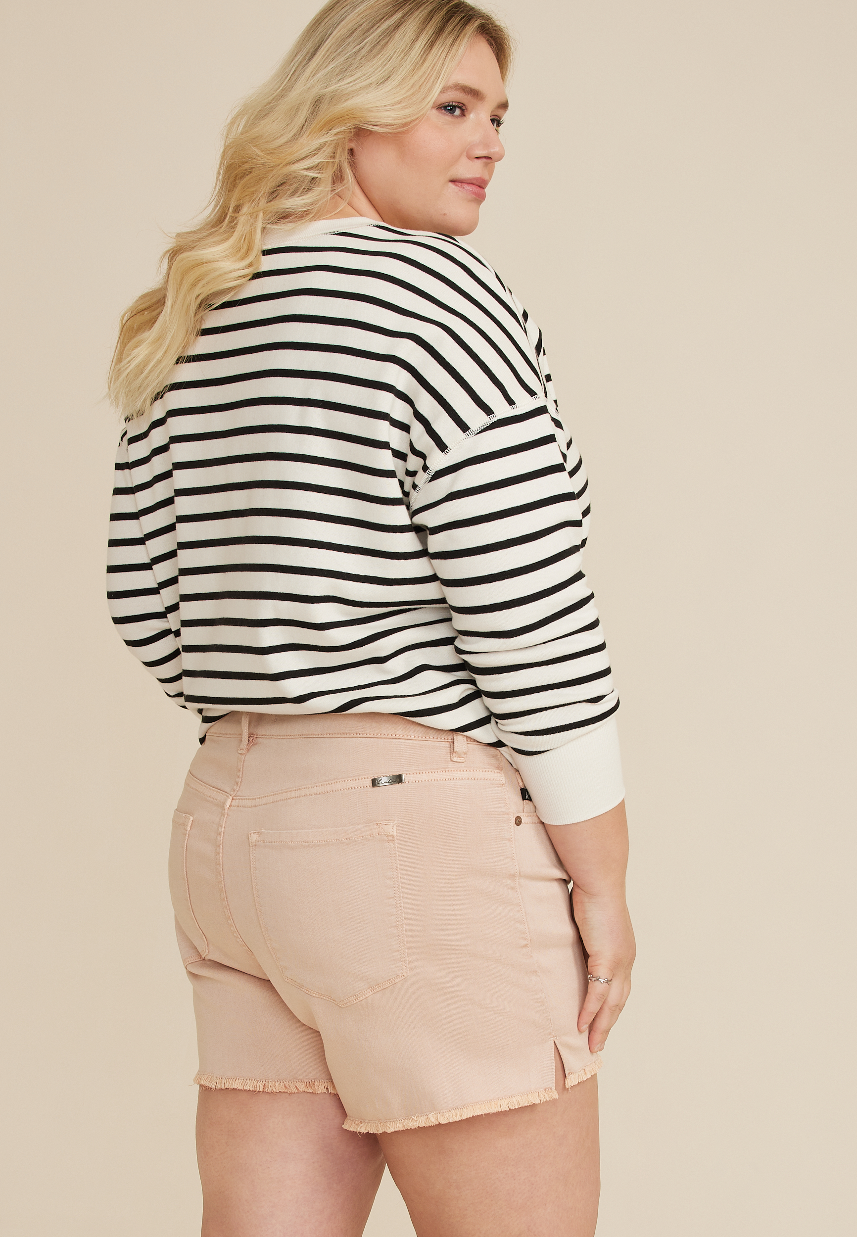 Plus Size KanCan&trade; High Rise Frayed Hem 5in Short, PINK, large