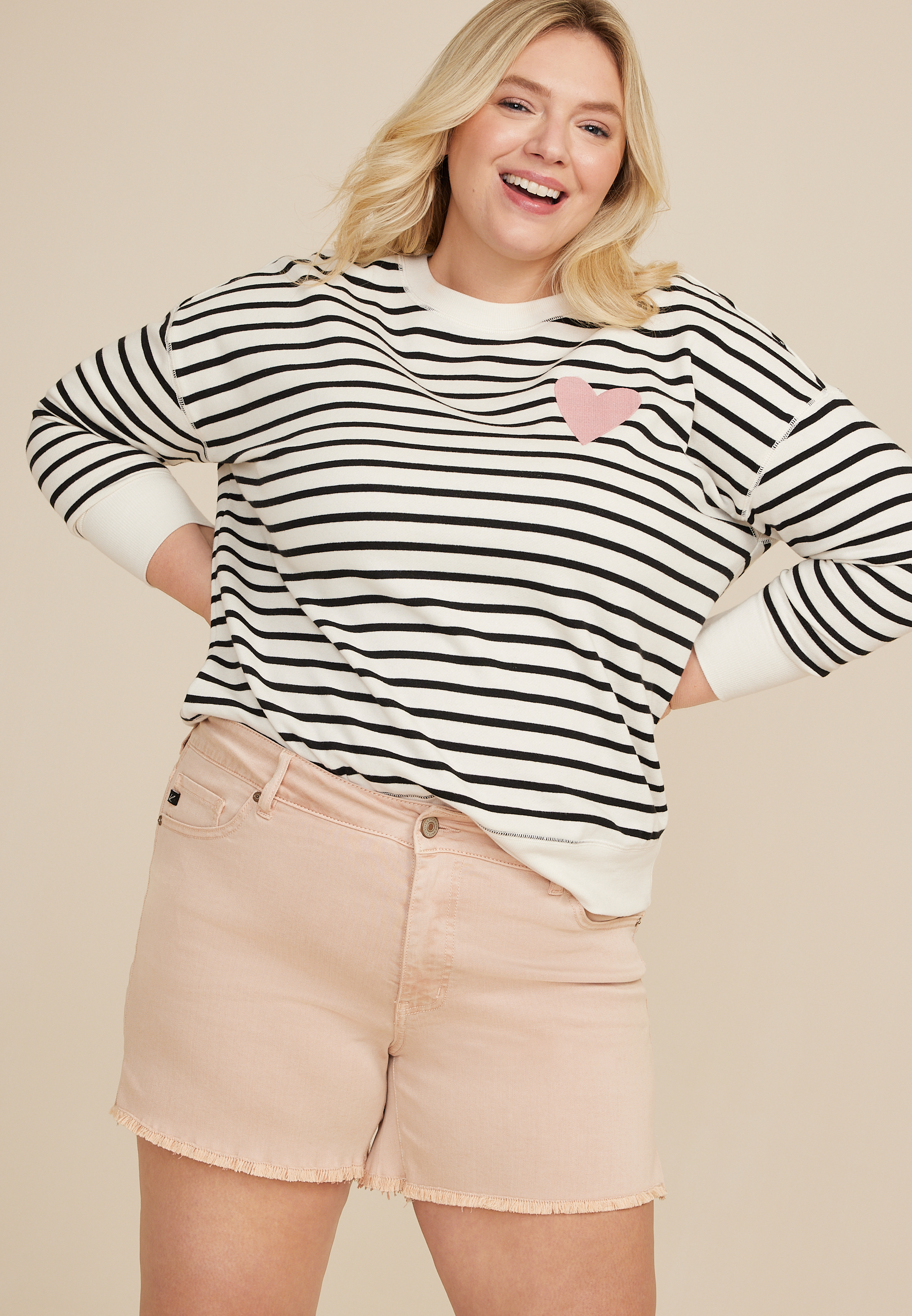 Plus Size KanCan&trade; High Rise Frayed Hem 5in Short, PINK, large
