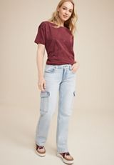 edgely&trade; Mid Rise Relaxed Boyfriend Straight Cargo Jean, C2806, small