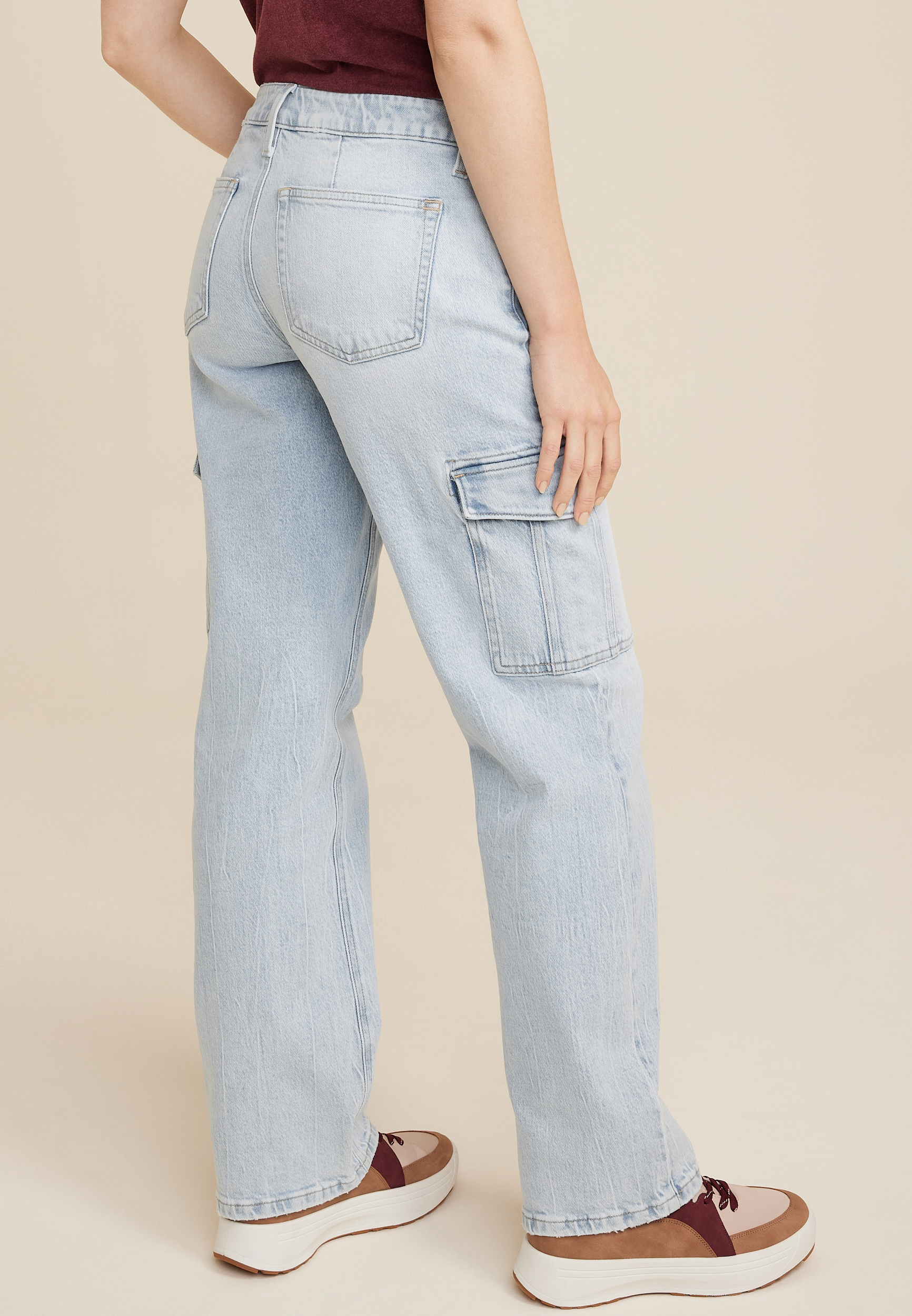 edgely&trade; Mid Rise Relaxed Boyfriend Straight Cargo Jean, C2806, large
