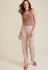 edgely&trade; Pink Mid Rise Relaxed Boyfriend Straight Cargo Jean, C595, small
