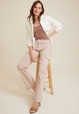 edgely&trade; Pink Mid Rise Relaxed Boyfriend Straight Cargo Jean, C595, small