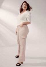 Plus Size edgely&trade; Pink Mid Rise Relaxed Boyfriend Straight Cargo Jean, PINK, small
