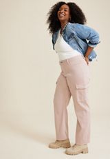 Plus Size edgely&trade; Pink Mid Rise Relaxed Boyfriend Straight Cargo Jean, PINK, small